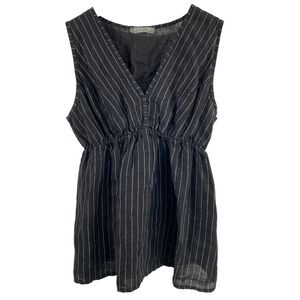 Pistache‎ Tunic Top Womens Large Black White Stripe Linen Sleeveless Made Italy